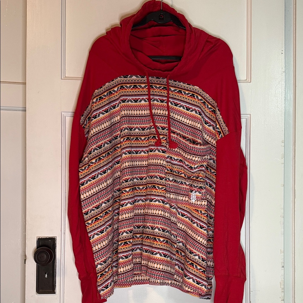 Free People Movement Nordic Knit Red Patterned Hoodie